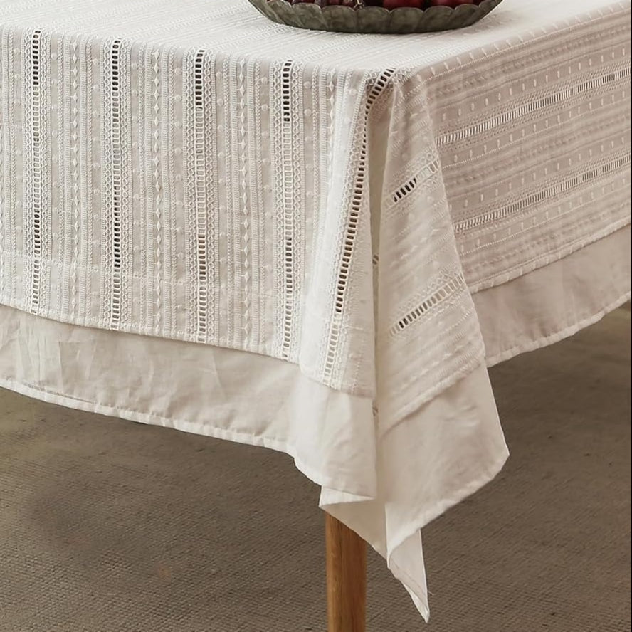 Vintage Cotton White Lace Tablecloth