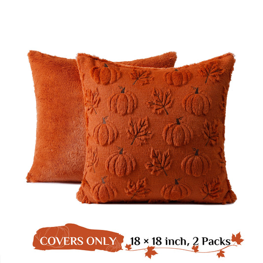Thanksgiving Fall Harvest Pumpkin and Maple Leaf 3D Embroidery Pillowcases Cover in Rust