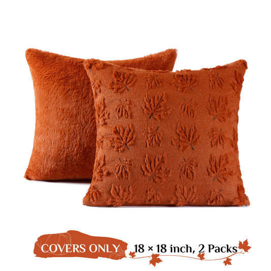 Thanksgiving Fall Harvest Maple Leaf 3D Embroidery Pillowcases Cover in Rust