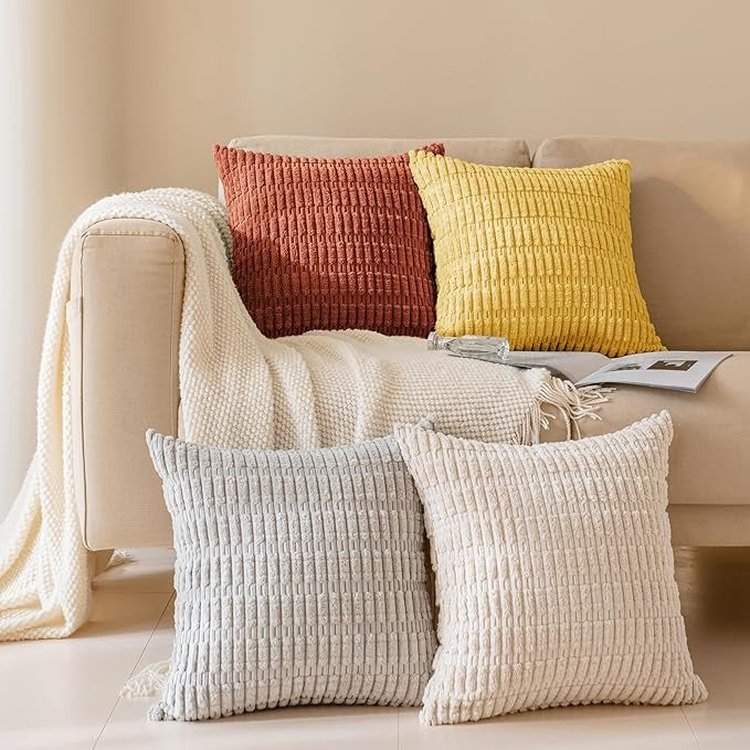 Soft Corduroy Puffy Stripe Pattern Pillowcases in Rust