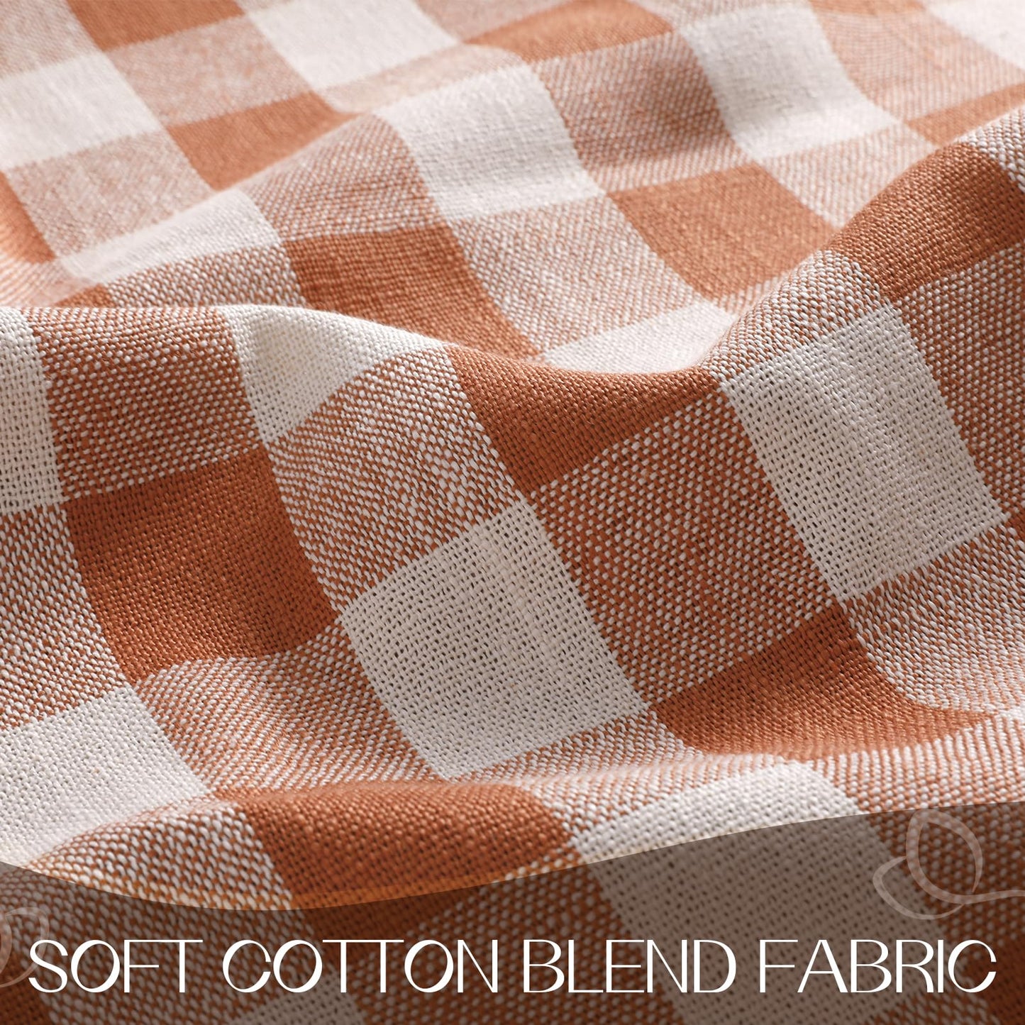 Wrinkle-Resistant Cotton Blend Classic Gingham Tablecloth with Tassels in Orange