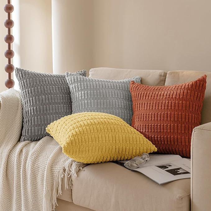 Soft Corduroy Puffy Stripe Pattern Pillowcases in Rust
