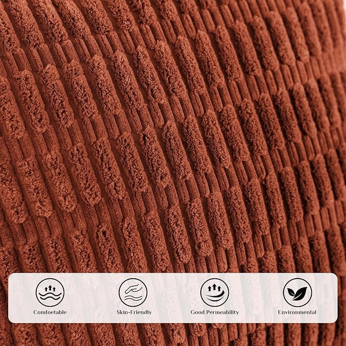 Soft Corduroy Puffy Stripe Pattern Pillowcases in Rust