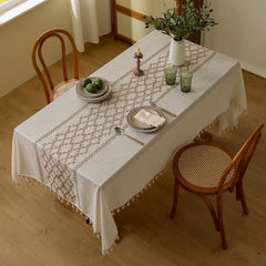 Polyester linen geometric embroidered tablecloth