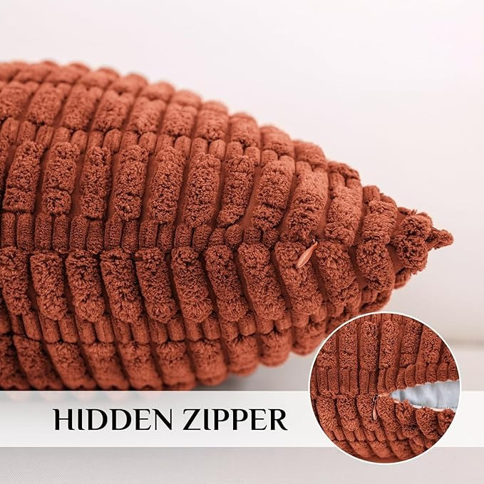 Soft Corduroy Puffy Stripe Pattern Pillowcases in Rust