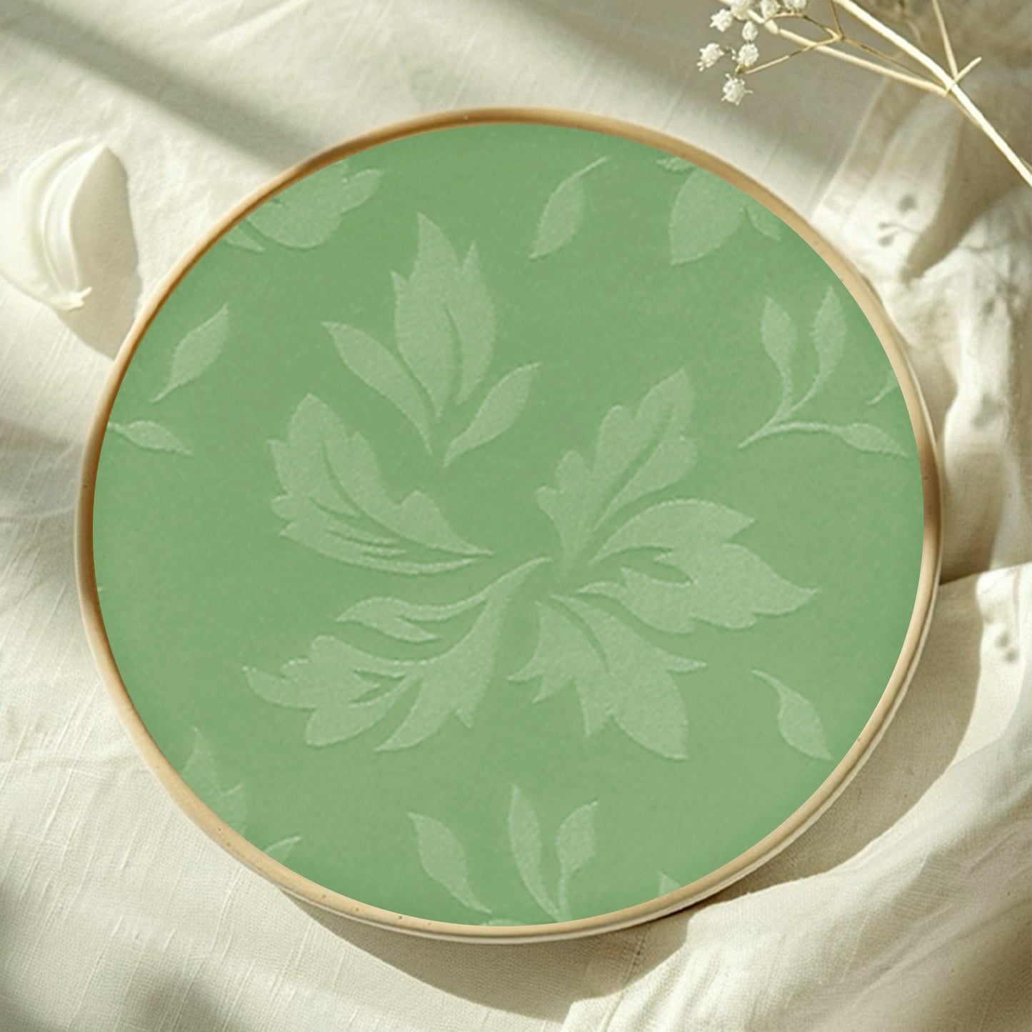 Polyester Jacquard Waterproof Damask Floral Pattern Tablecloth in SageGreen
