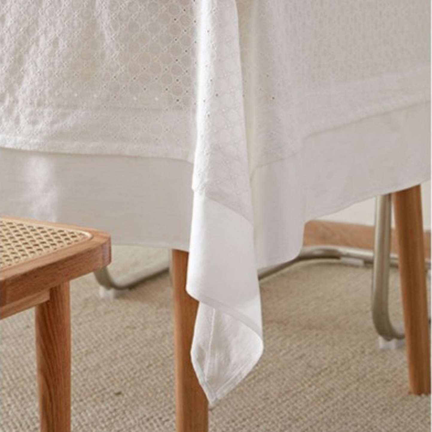 French-style cotton-linen double-layer lace tablecloth in White