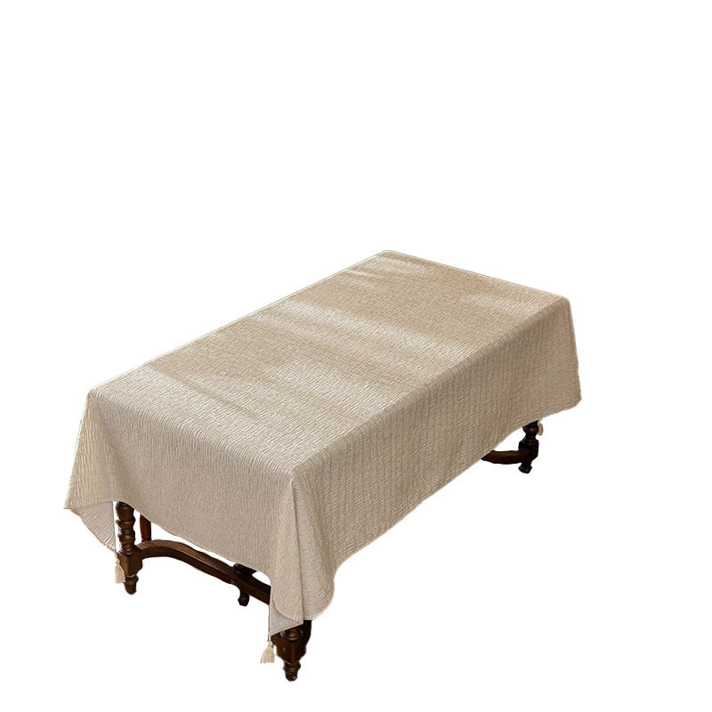Apricot-coloured Faux Linen Tablecloth with Tassels at Each Corner