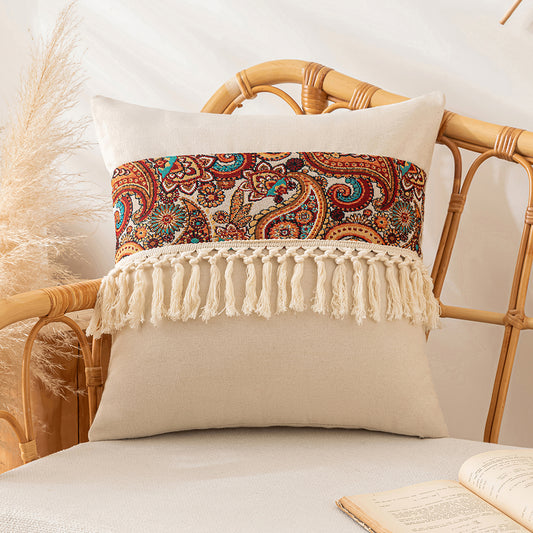 Jacquard Patchwork Throw Pillowcases -Straight Fringe