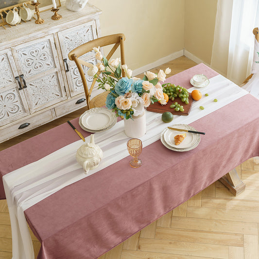 Polyester Waterproof Solid-Velvet Tablecloth in Burgundy