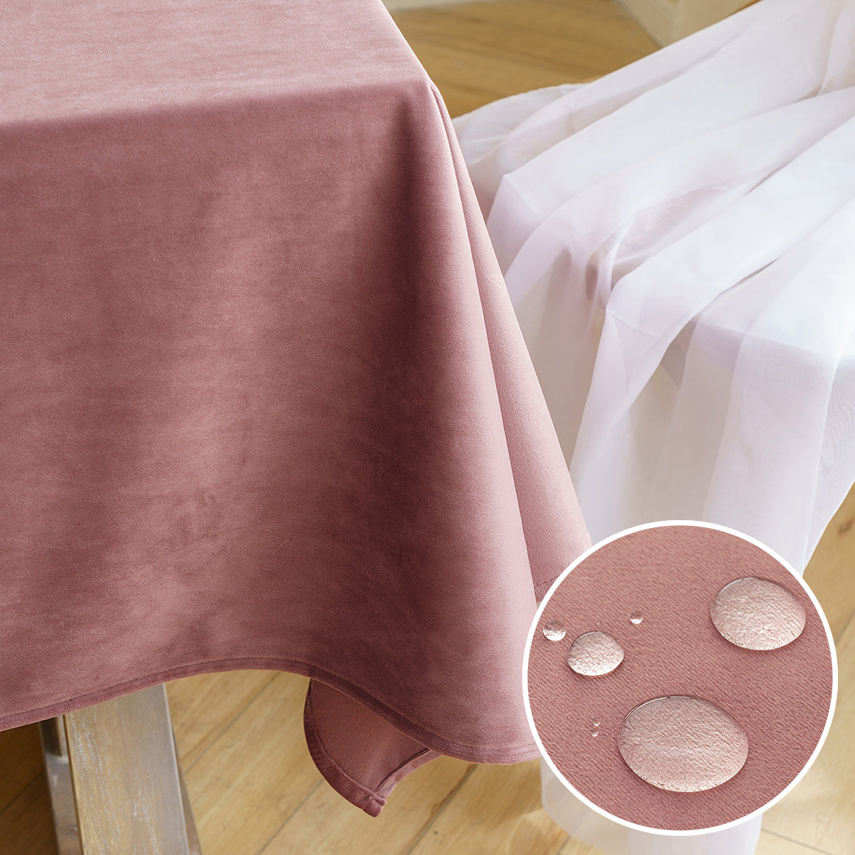 Polyester Waterproof Solid-Velvet Tablecloth in Burgundy
