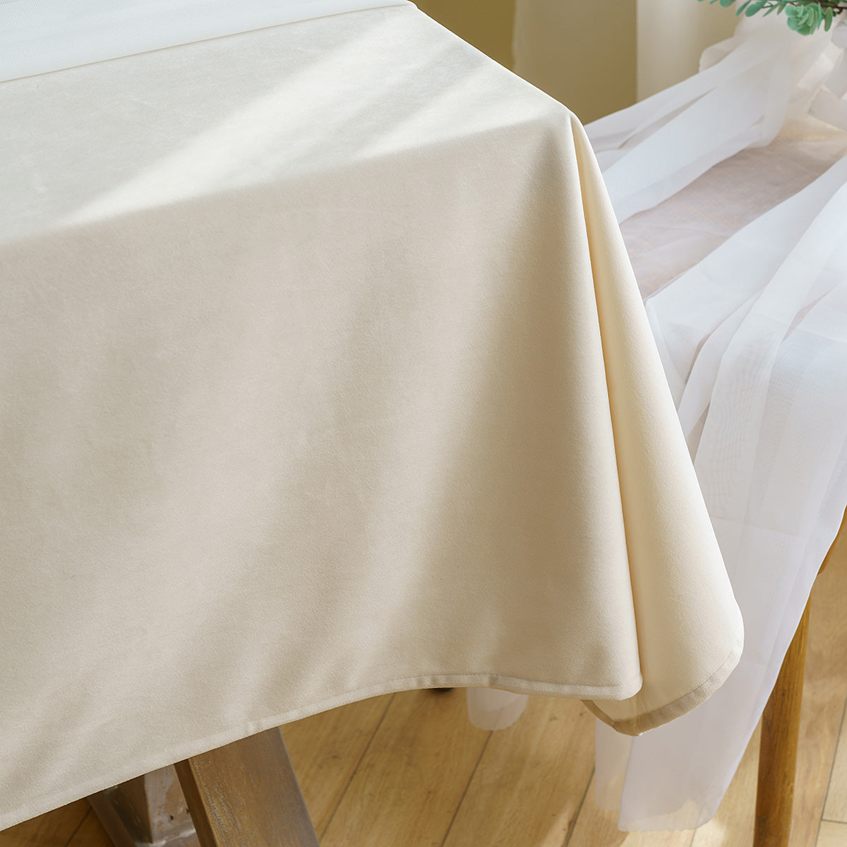 Polyester Waterproof Solid-Velvet Tablecloth in Beige