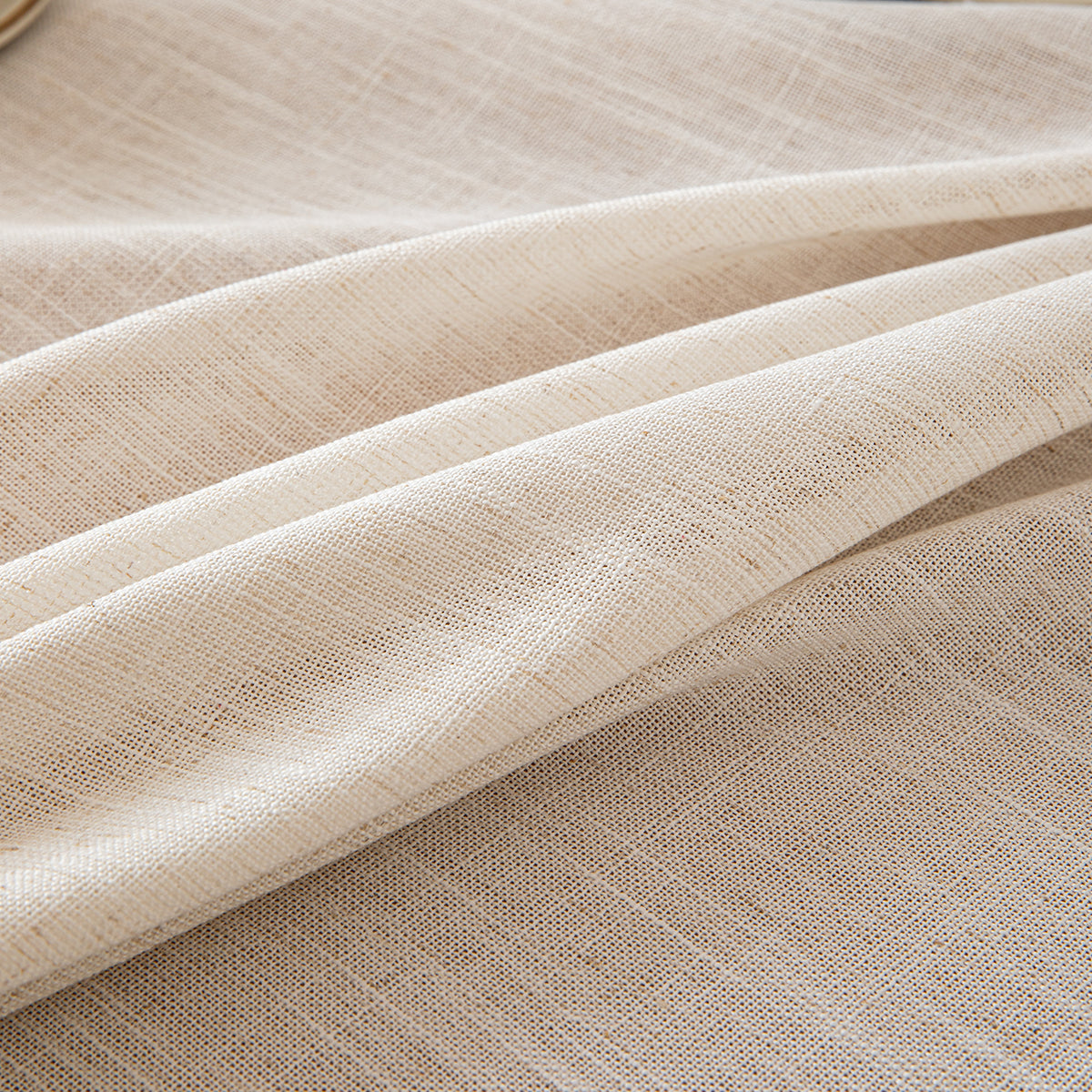 Poly-Linen Tablecloth with Brown Rope Trim in White