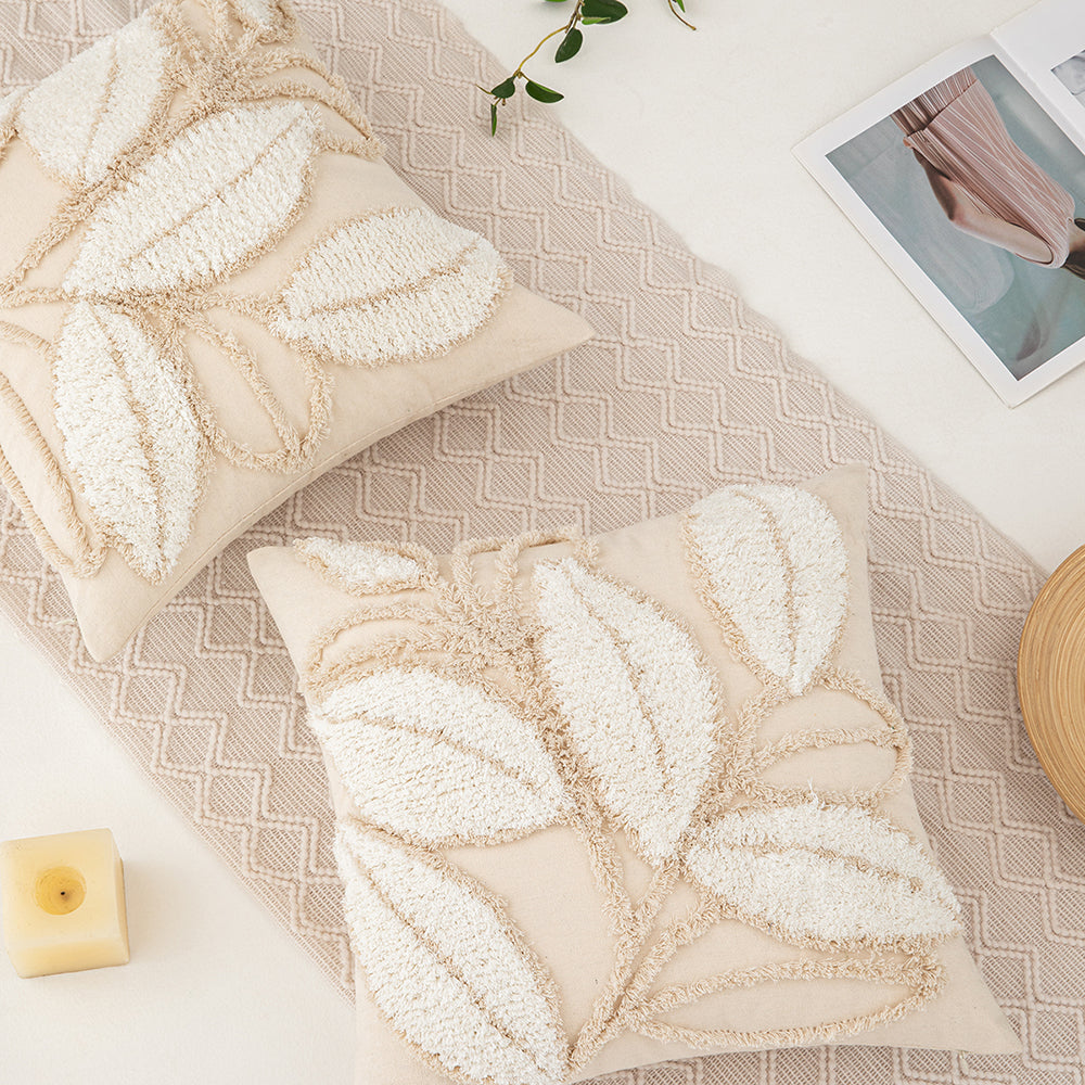 Polyester and Cotton White Botanical Tufted Pillowcases