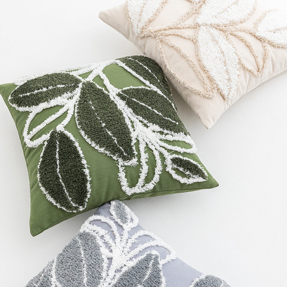 Polyester and Cotton Green Botanical Tufted Pillowcases
