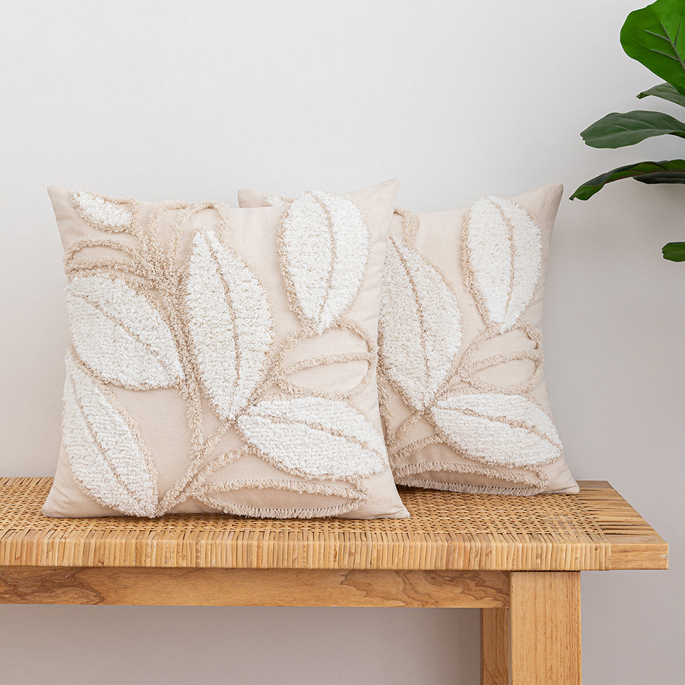 Polyester and Cotton White Botanical Tufted Pillowcases