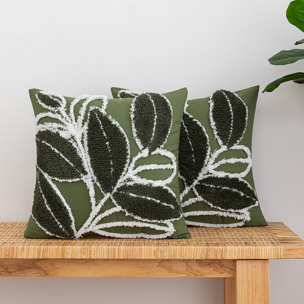Polyester and Cotton Green Botanical Tufted Pillowcases