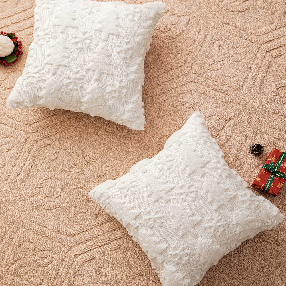 White Christmas Tree Snowflake Embroidered Throw Pillowcases