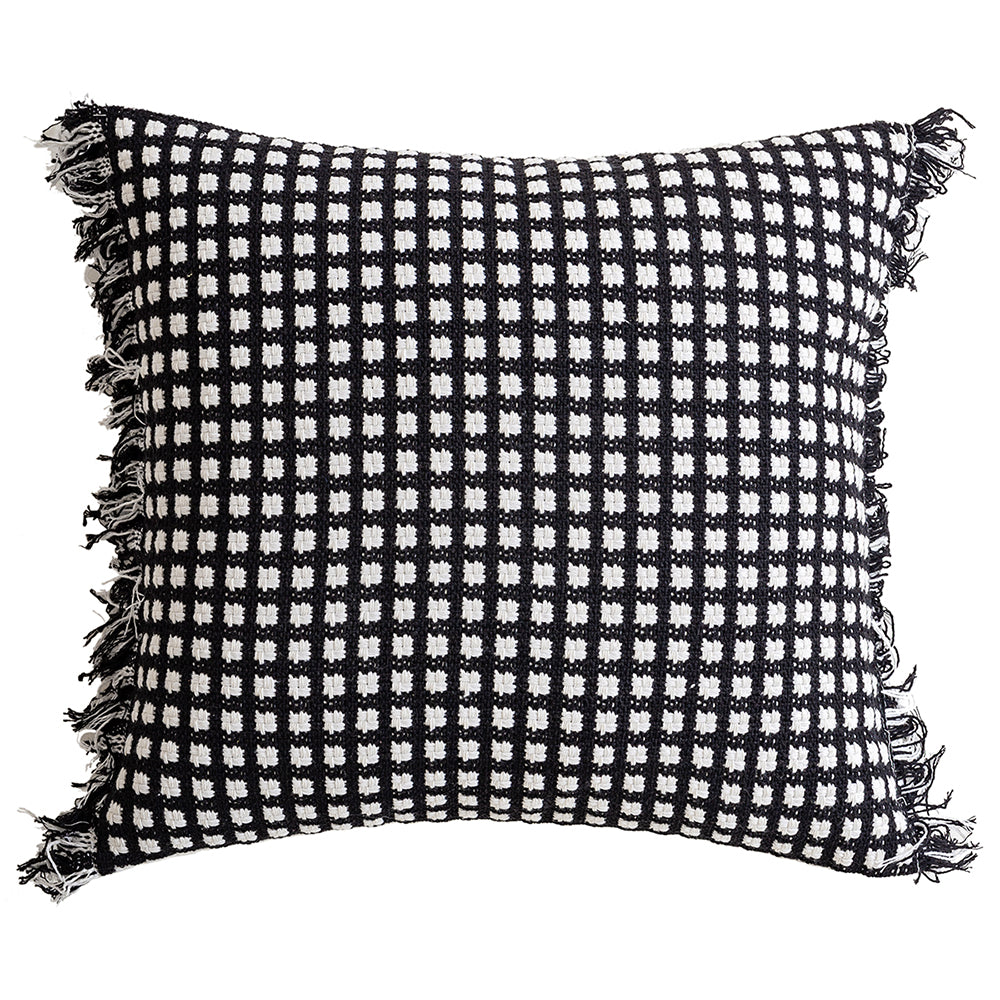Polyester and Cotton Plaid Fringe Tufted Throw Pillowcases - Black and White Checkered Raw Edge