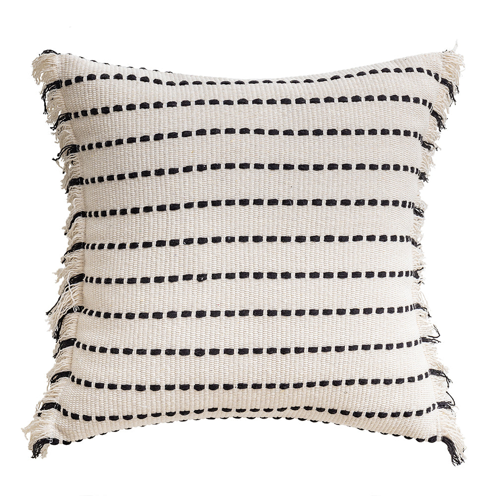 Polyester and Cotton Plaid Fringe Tufted Throw Pillowcases - Black Beam on a White Background