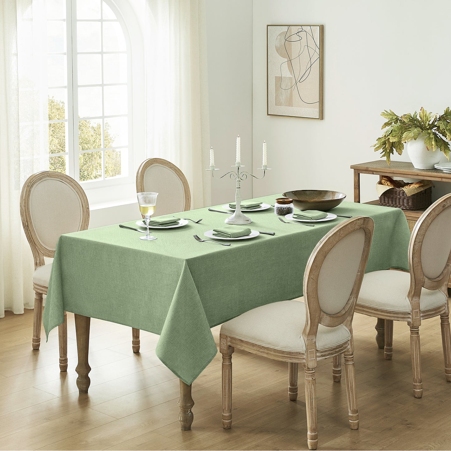 Waterproof Stain-Resistant Polyester Tablecloth in Solid Sage Green
