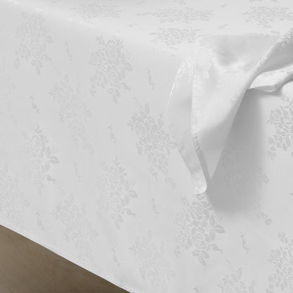 Polyester Jacquard Waterproof Elegant Damask Rose Floral Pattern Tablecloth in White