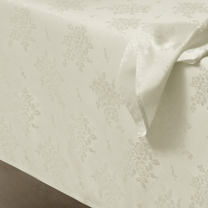 Polyester Jacquard Waterproof Elegant Damask Rose Floral Pattern Tablecloth in Ivory