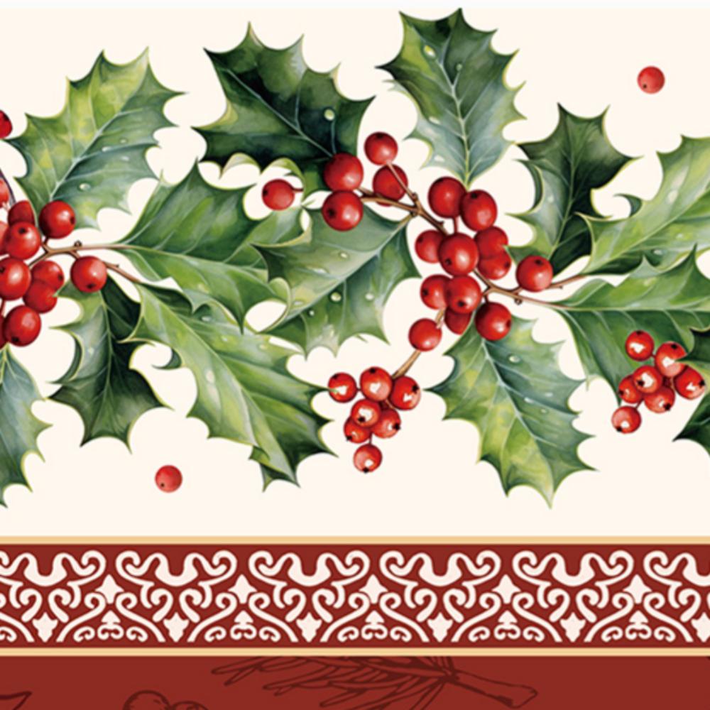 Jacquard-Woven Large Holly-Patterned Tablecloth with Border
