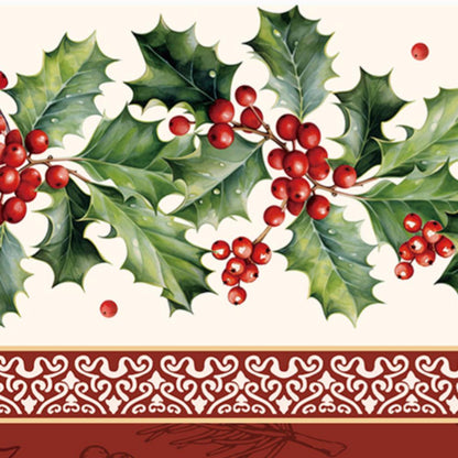 Jacquard-Woven Large Holly-Patterned Tablecloth with Border