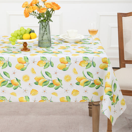 Polyester Lemon-patterned tablecloth（with white background ）