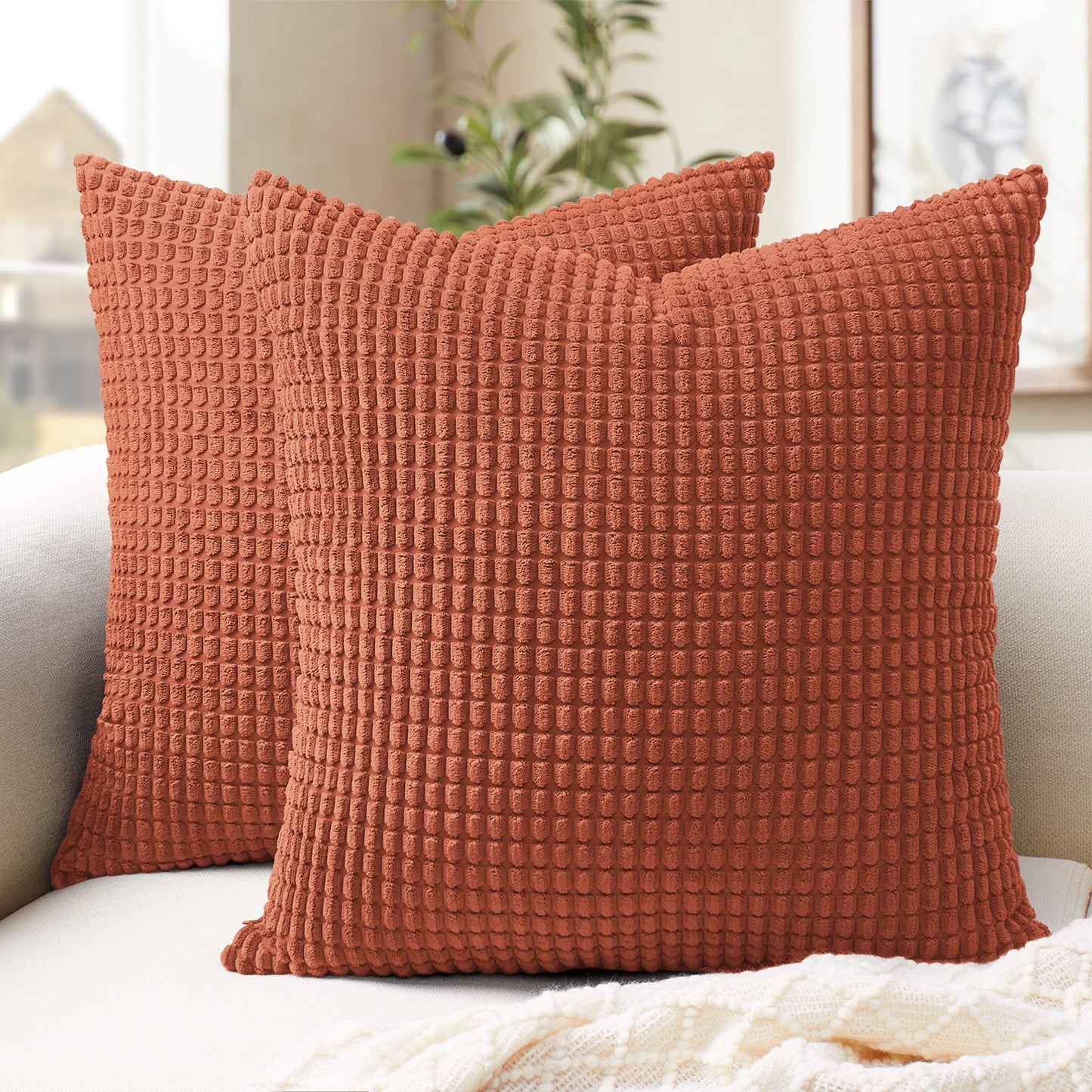 Soft Corduroy Corn-Kernel Pattern Pillowcases in Rust