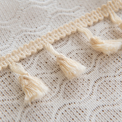 Polyester French-Elegance Lattice Tablecloth with Wheat Tassels in White
