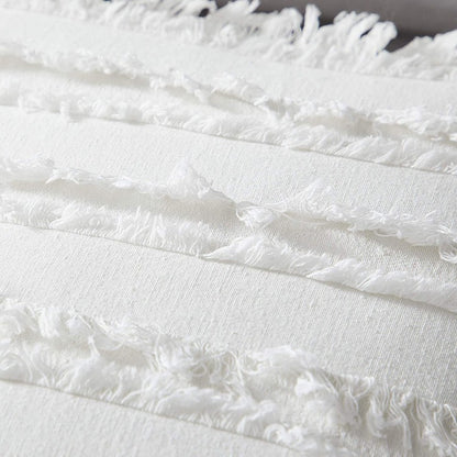 Polyester and Cotton Plaid Fringe Tufted Throw Pillowcases - White Cutout