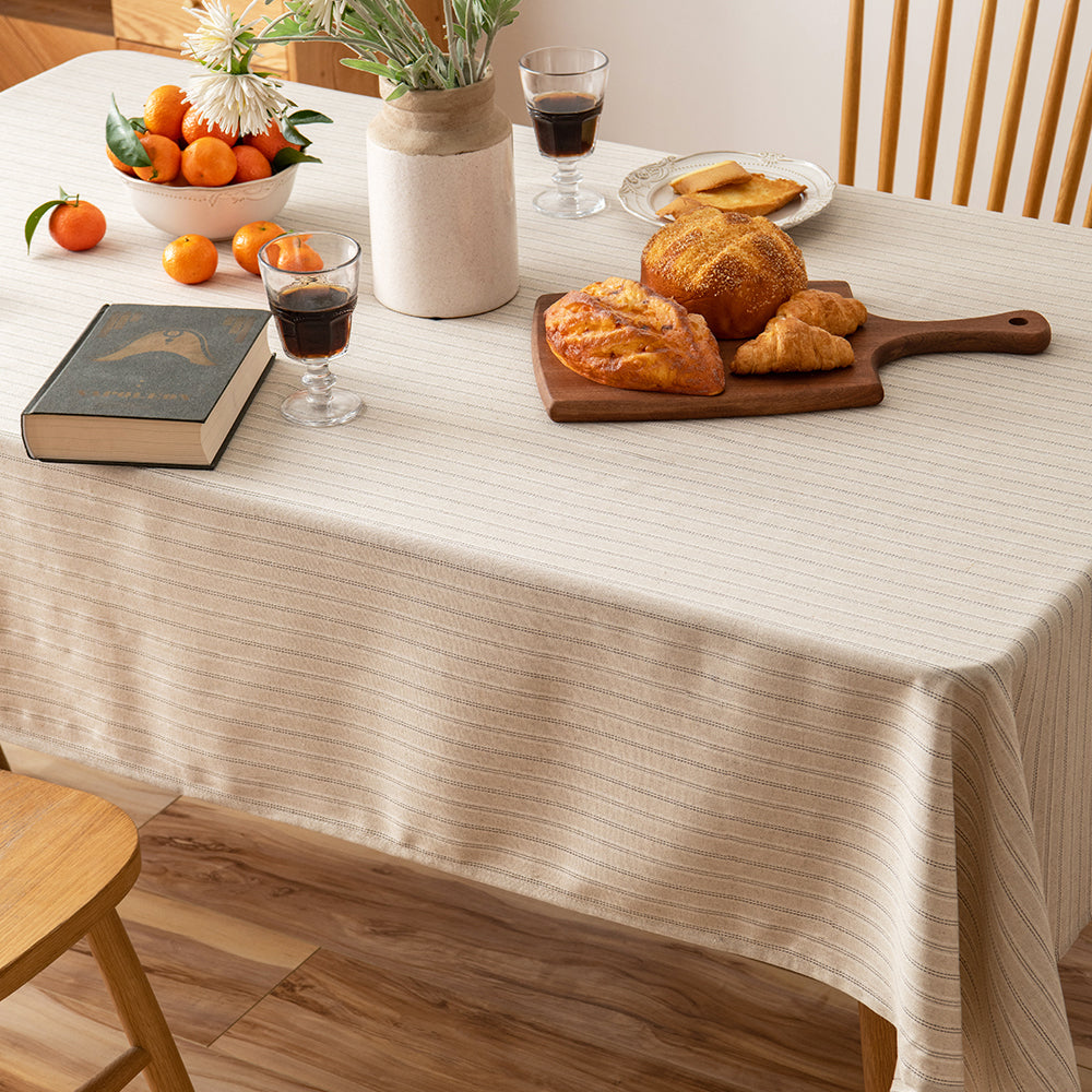 Fresh Striped Linen-Cotton Tablecloth-Dual-Stripe