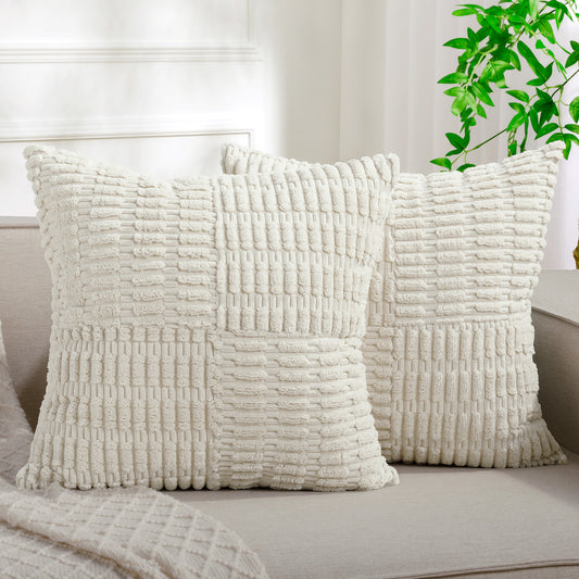 Soft Corduroy Puffy Irregularly Stripe Pattern Pillowcases in Cream