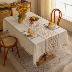 Polyester linen geometric embroidered tablecloth