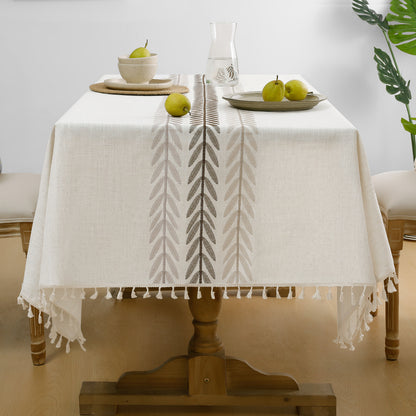 Wrinkle-Resistant Cotton Blend Classic Tassel Tablecloth in Wine Leaf