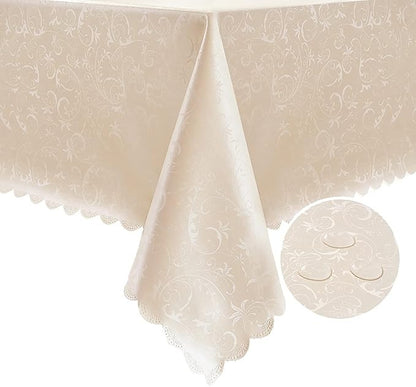 Polyurethane Crochet 100% Waterproof and Oil Resistant Chequered Tablecloth in Beige