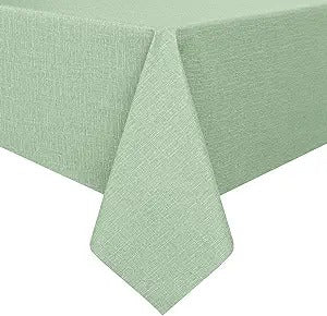 PVC Waterproof Burlap Textured Tablecloth in Light Sage Green