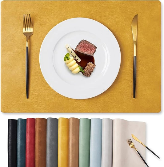 Polyurethane 100% Waterproof Oil-Proof Wipeable Heat Resistant Placemats Set in Yellow