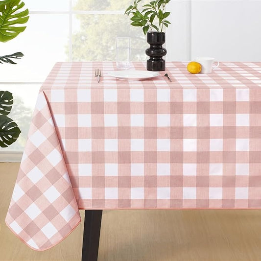 PVC Waterproof Plaid Wrap Plaid Tablecloth in White and Pink