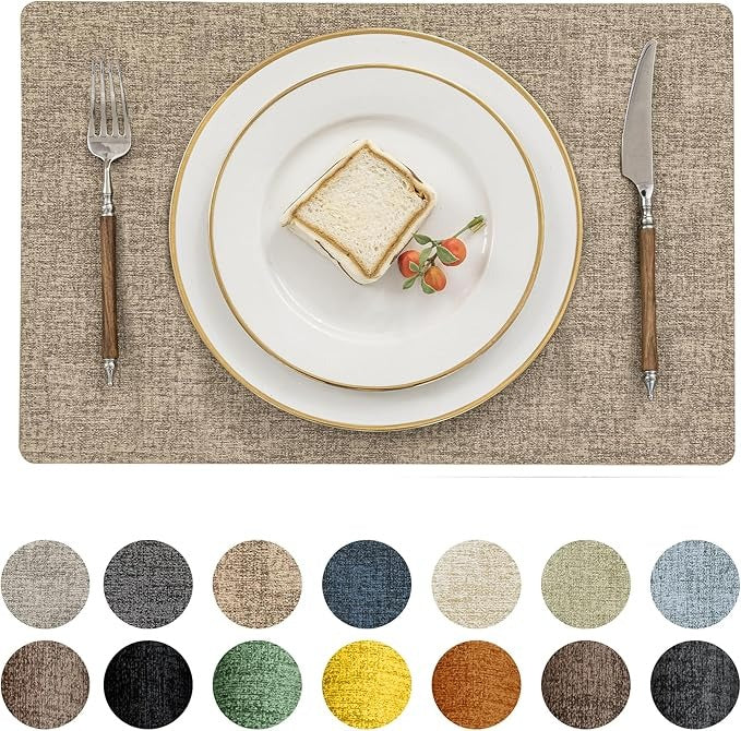 Polyurethane Linen-textured 100% Waterproof Oil-Proof Wipeable Heat Resistant Placemats Set in Khaki