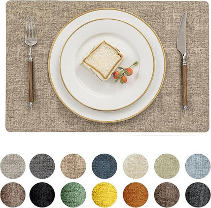 Polyurethane Linen-textured 100% Waterproof Oil-Proof Wipeable Heat Resistant Placemats Set in Khaki