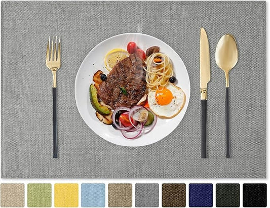 Polyester Burlap Waterproof Oil Resistant Wipeable Heat Resistant Placemats Set in Light Grey