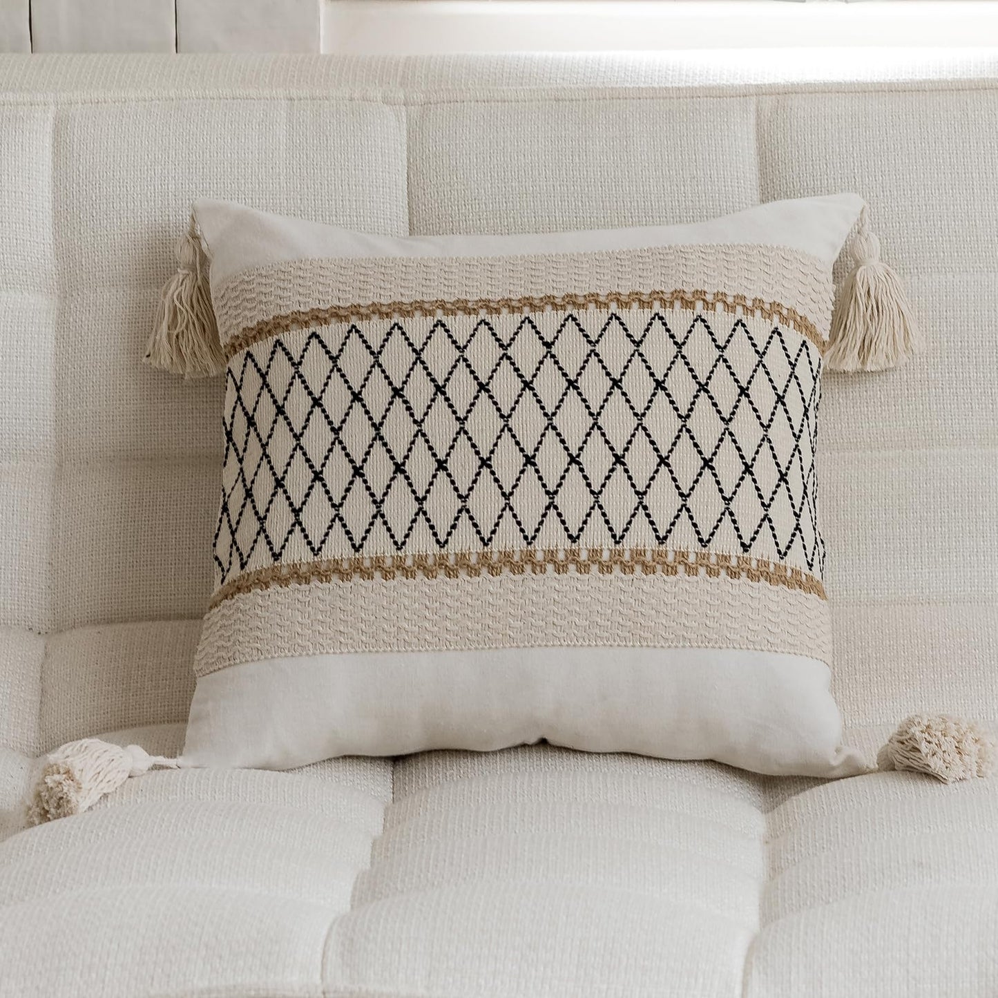 Accent Macrame Woven Black Pillowcases with Tassels