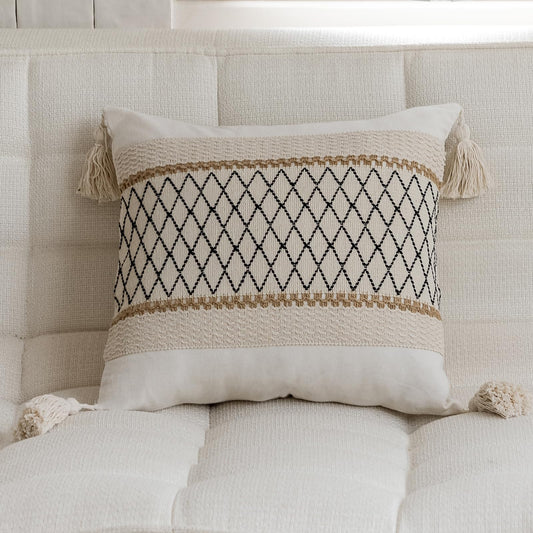 Accent Macrame Woven Black Pillowcases with Tassels