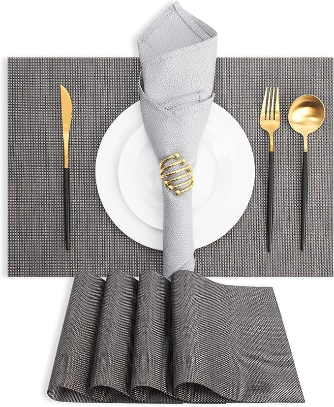 Plastic Woven Heat Resistant Placemats in Dark Grey