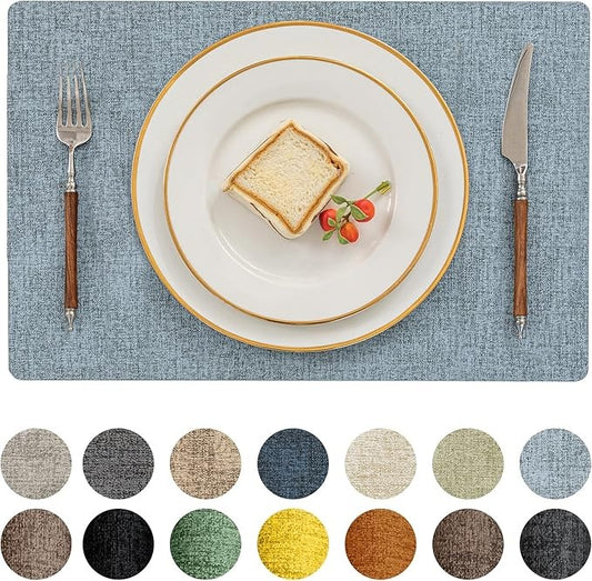 Polyurethane Linen-textured 100% Waterproof Oil-Proof Wipeable Heat Resistant Placemats Set in Sky Blue
