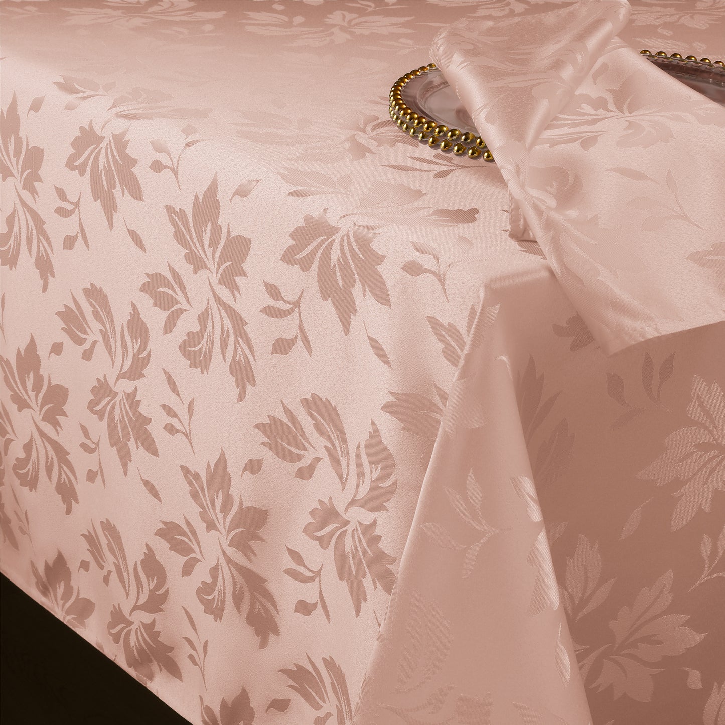 Polyester Jacquard Waterproof Damask Floral Pattern Tablecloth in Pink