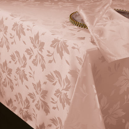 Polyester Jacquard Waterproof Damask Floral Pattern Tablecloth in Pink